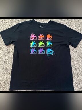 Taco Bell Shirt Mens 2XL Black Neon Logo Graphic V Neck Fast Food T-Shirt